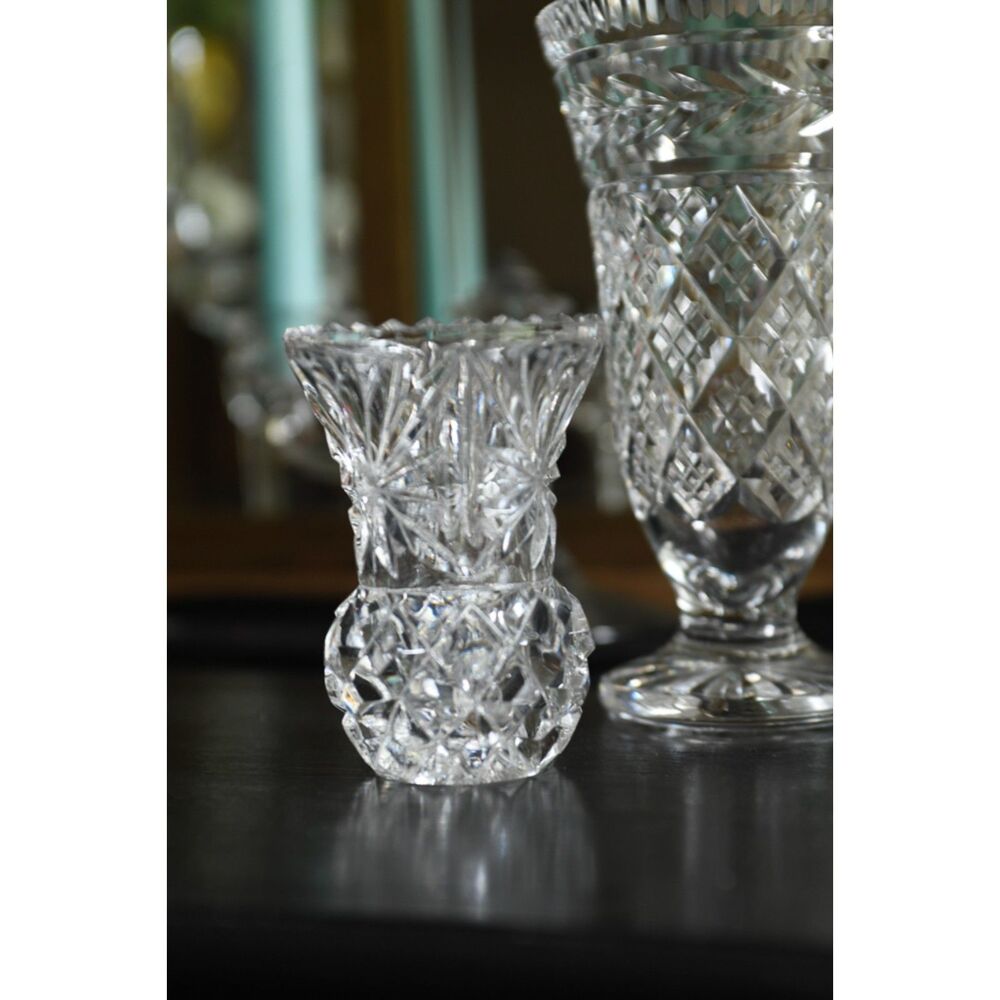 Vtg Small Cut Glass Bud Vase Toothpick Holder